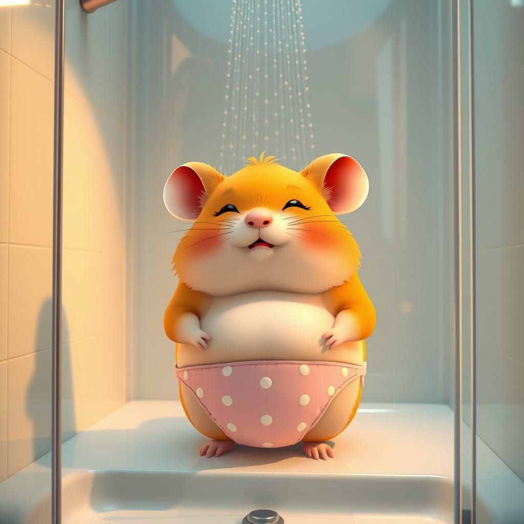 Cute Hamster Embarrassed in a Modern Shower