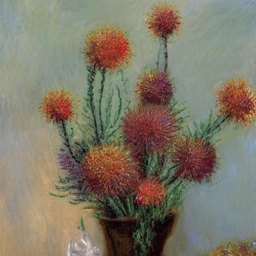 Impressionist Thistle Still Life in Golden Light
