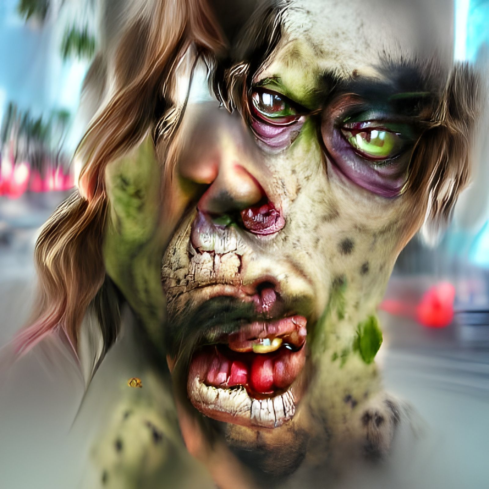 Zombie in Hollywood: Hyperrealistic Digital Illustration