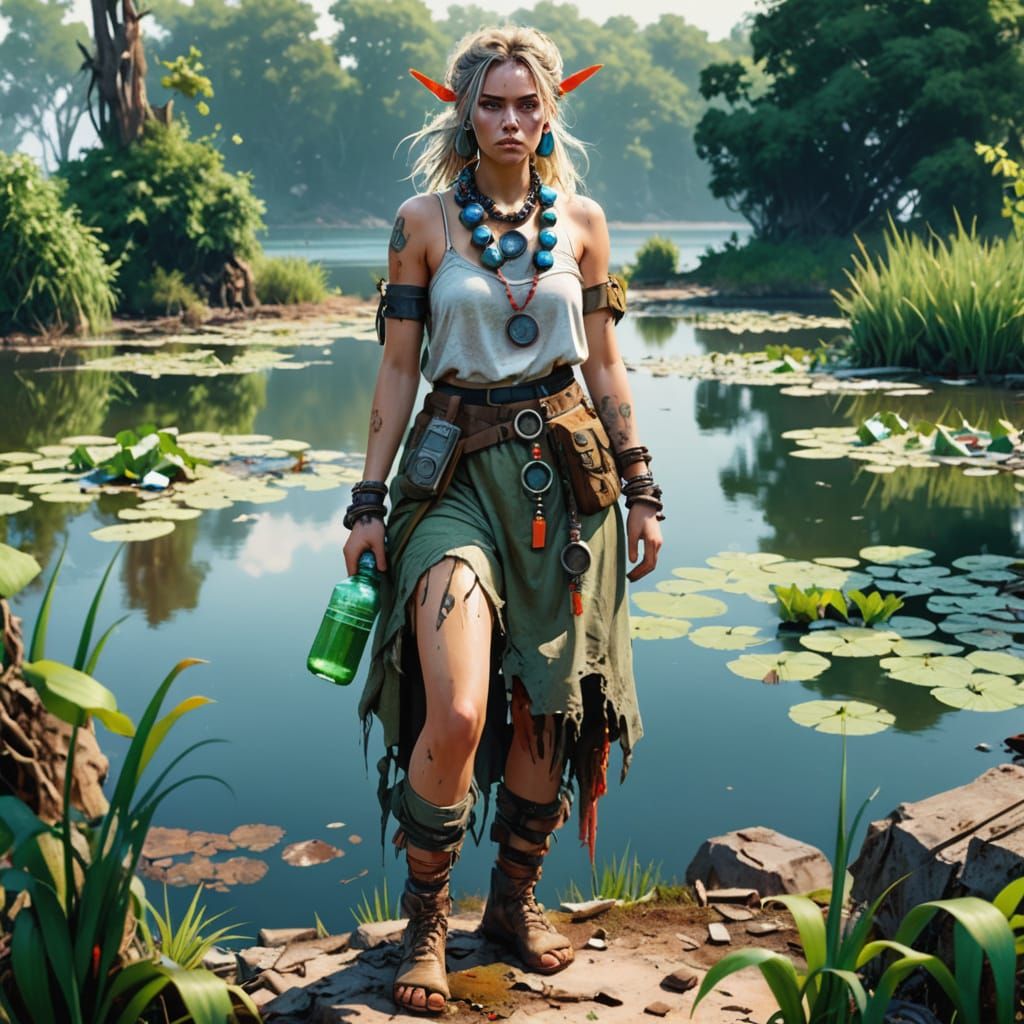 Post-Apocalyptic Woman with Hopeful Gaze