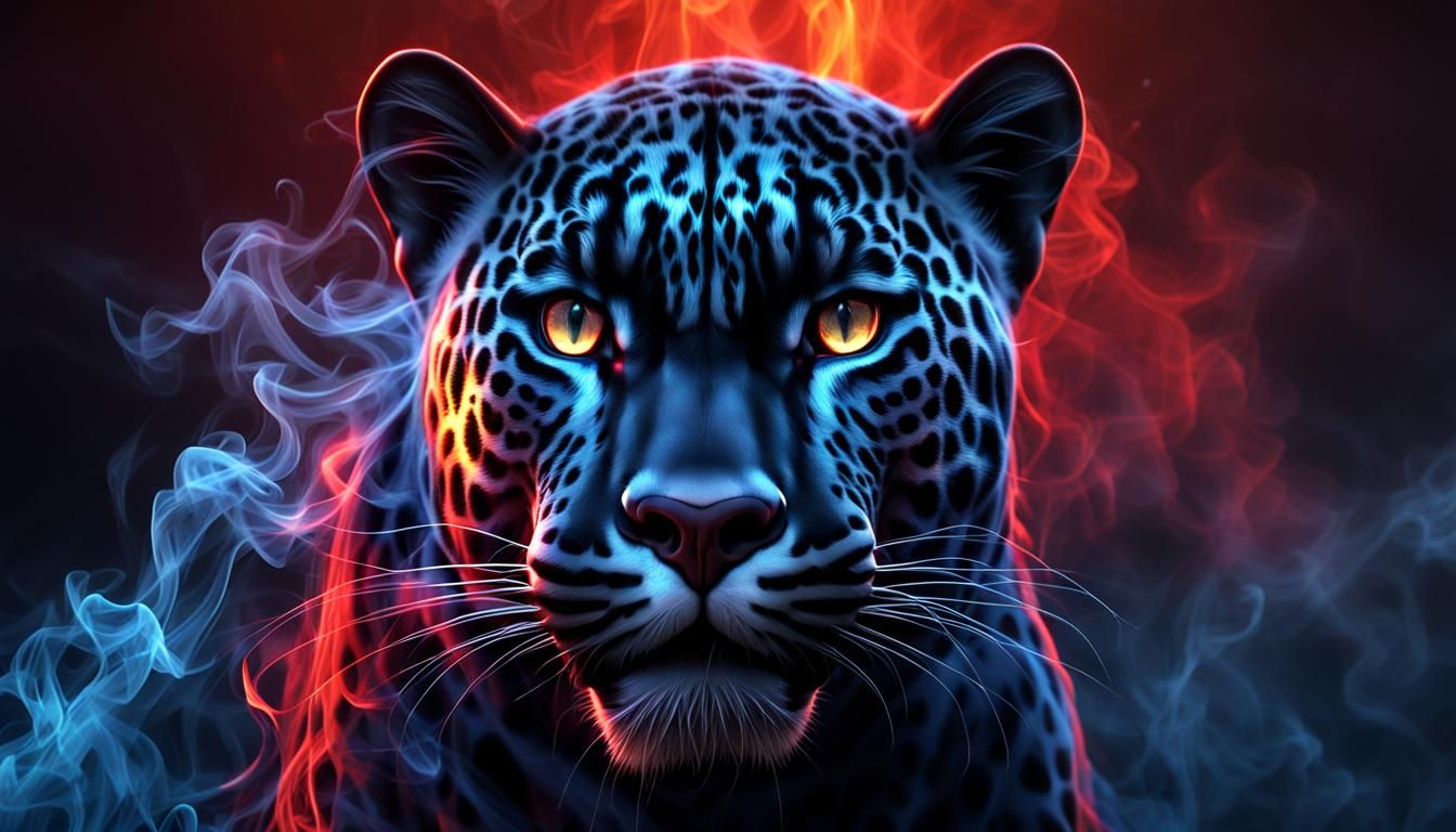 Insanely Detailed Black Jaguar in Colored Smoke
