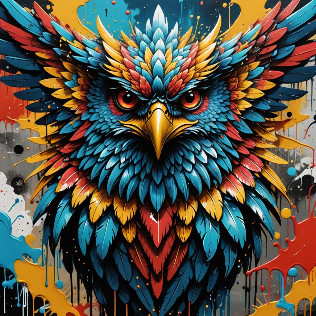 Vibrant Garuda Graffiti Artwork in Splendid Color and Gold