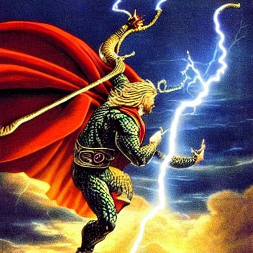 Thor Battles Jormungandr, the World Serpent