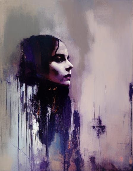 Violet-Haired Girl in Dark Art Nouveau Style