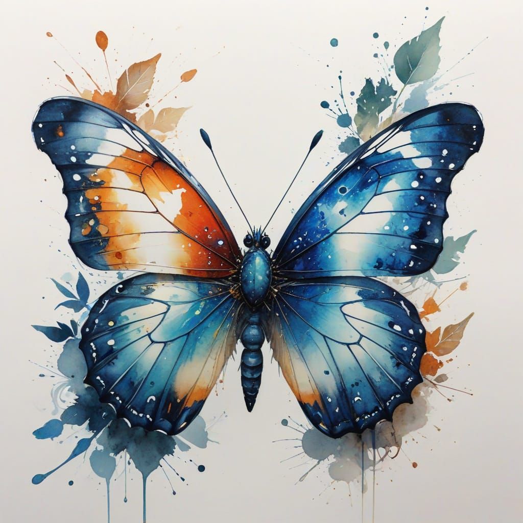Butterfly Blueprint in Watercolour Style