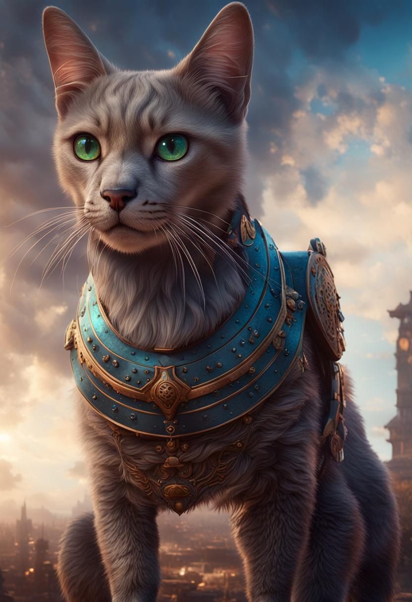 gato peludo y grande con armadura espartana nunca antes vist...