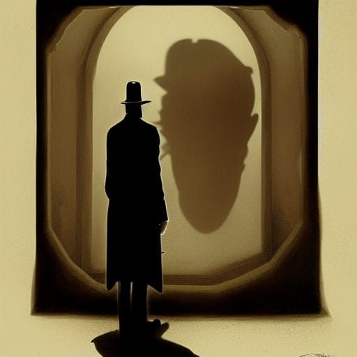 Sinister Shadow Figure in Surreal Sepia World