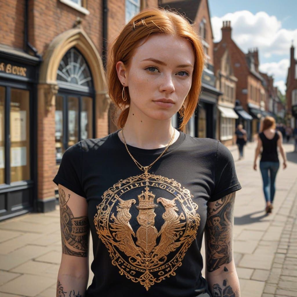 Hyperrealistic Gingerhead Young Woman in Stratford-upon-Avon