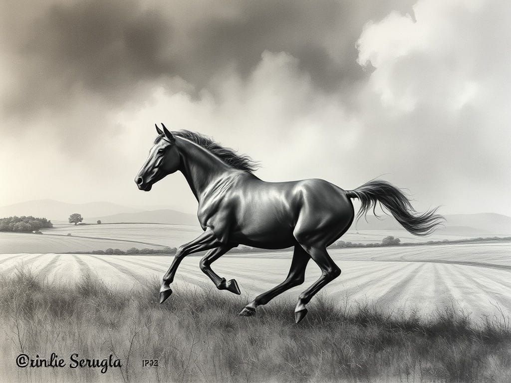 Elegant Horse in Charcoal Landscape