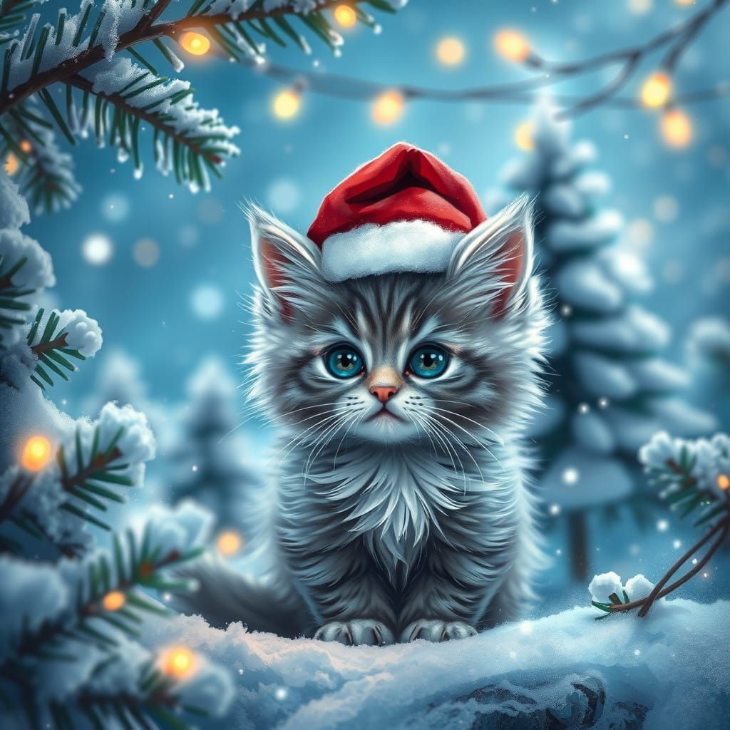 Winter Wonderland Kitty in Whimsical Scene