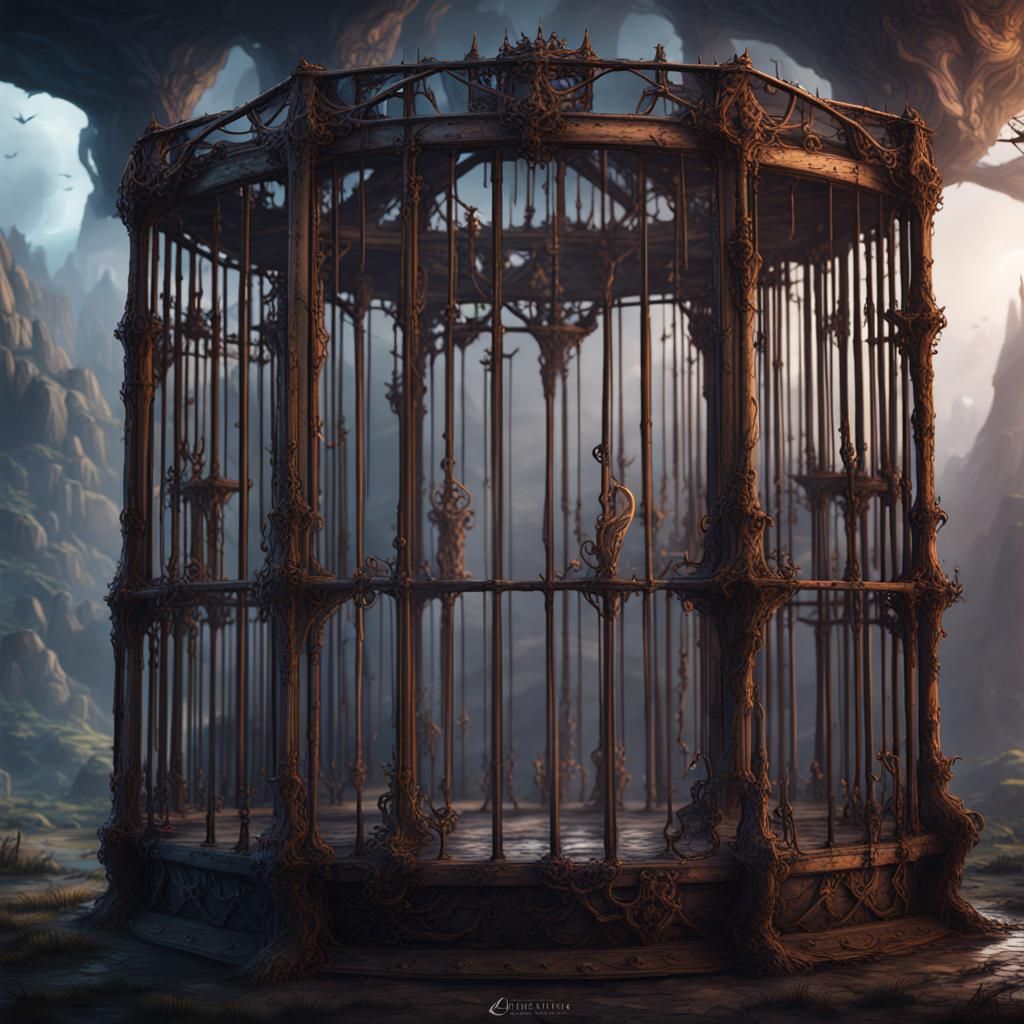 Caged Fantasy in Detailed Matte Painting Style