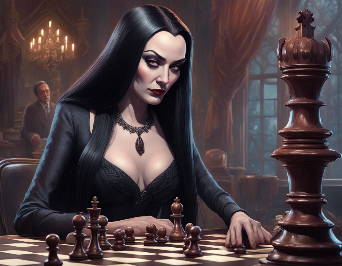 Morticia and Gomez Addams Chess Portrait