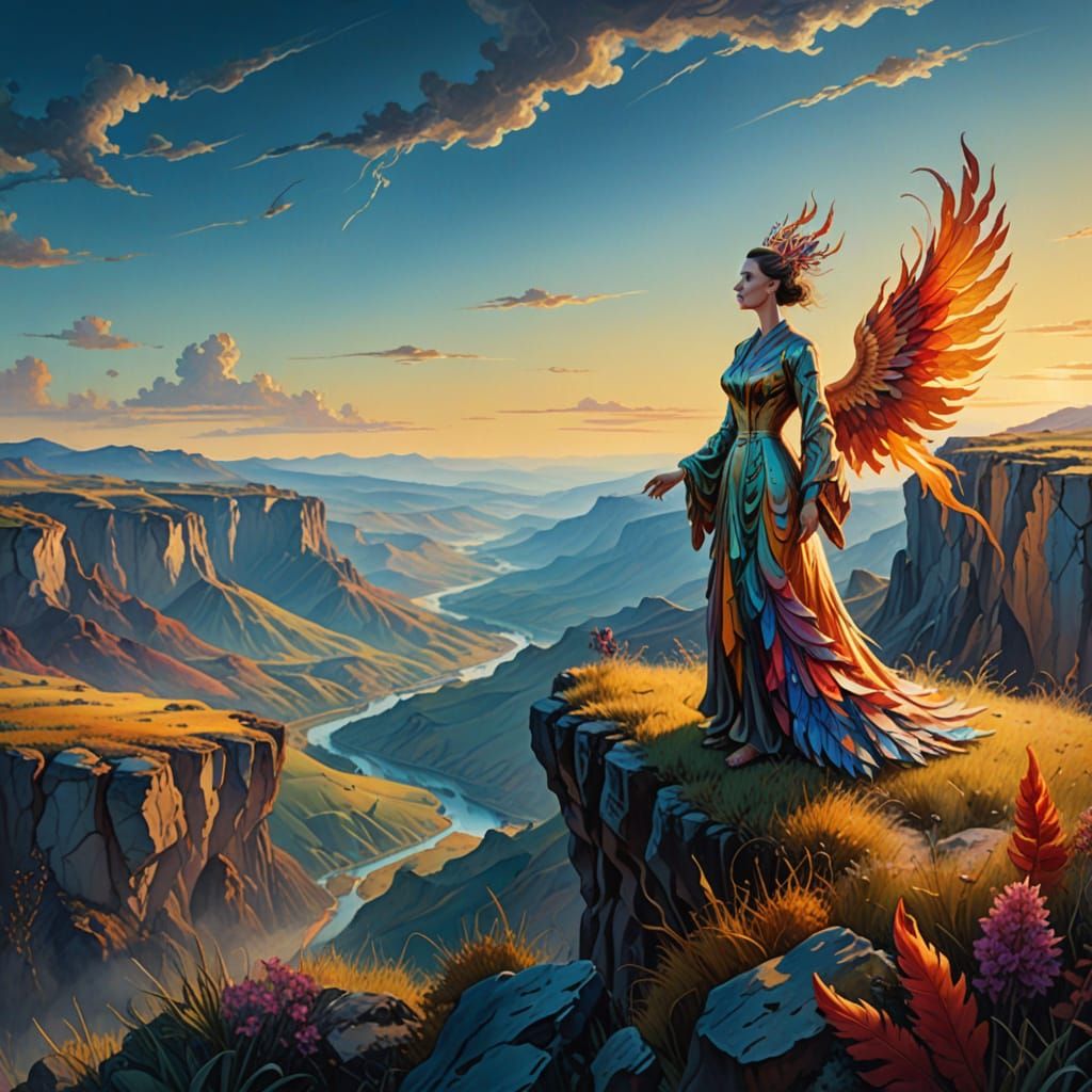 Surreal Cliffside Valley in Vivid Triadic Colors