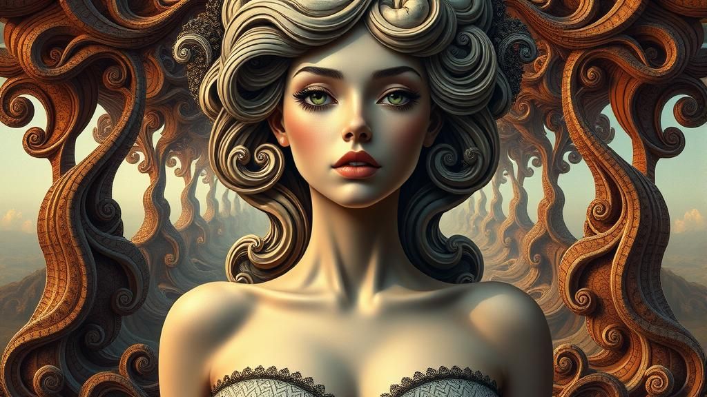 Fantasy Female Portrait in Surrealist MC Escher Style