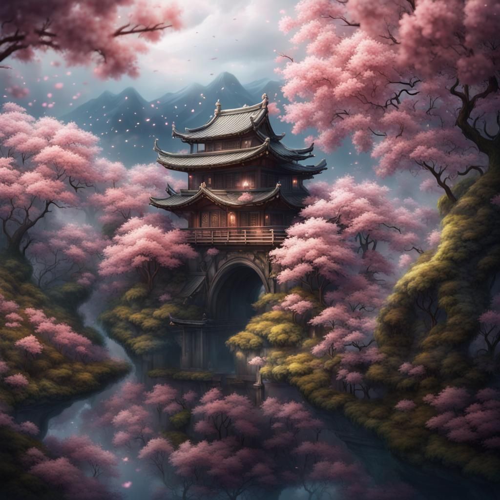 Harmonious Sakura Flowers in Digital Matte Painting