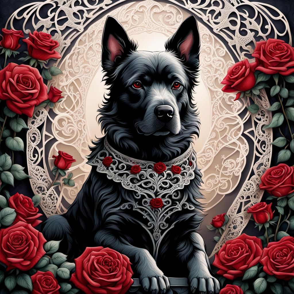 Abaddog on Filigree Throne in Art Nouveau Style