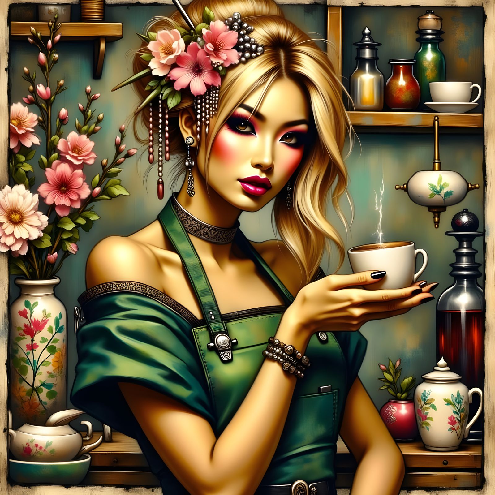 Smiling Blonde Barista Making Coffee at Starbucks