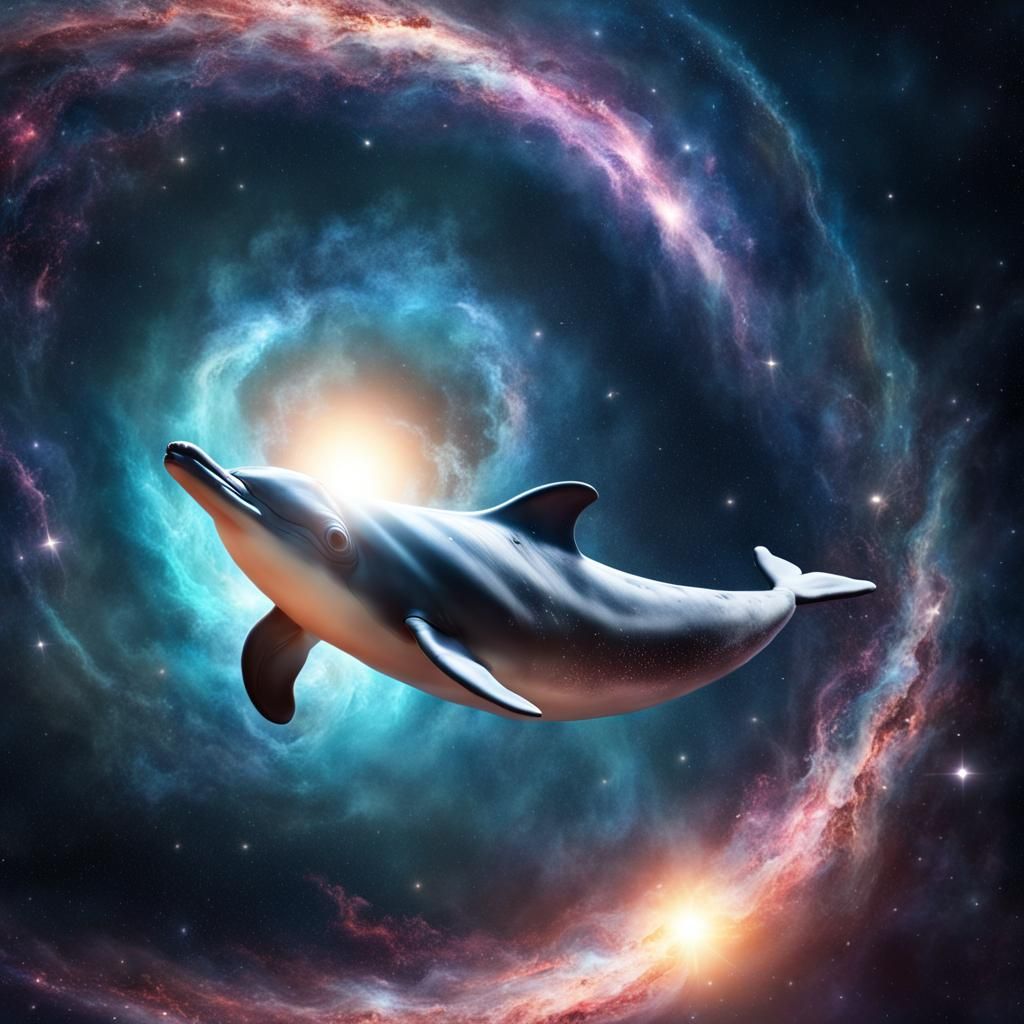 Cosmic Dolphin Leaping from Galaxy, Digital Painting