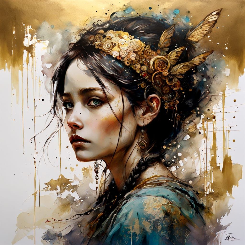 Dark Fantasy Portrait with Golden Motifs and Bokeh