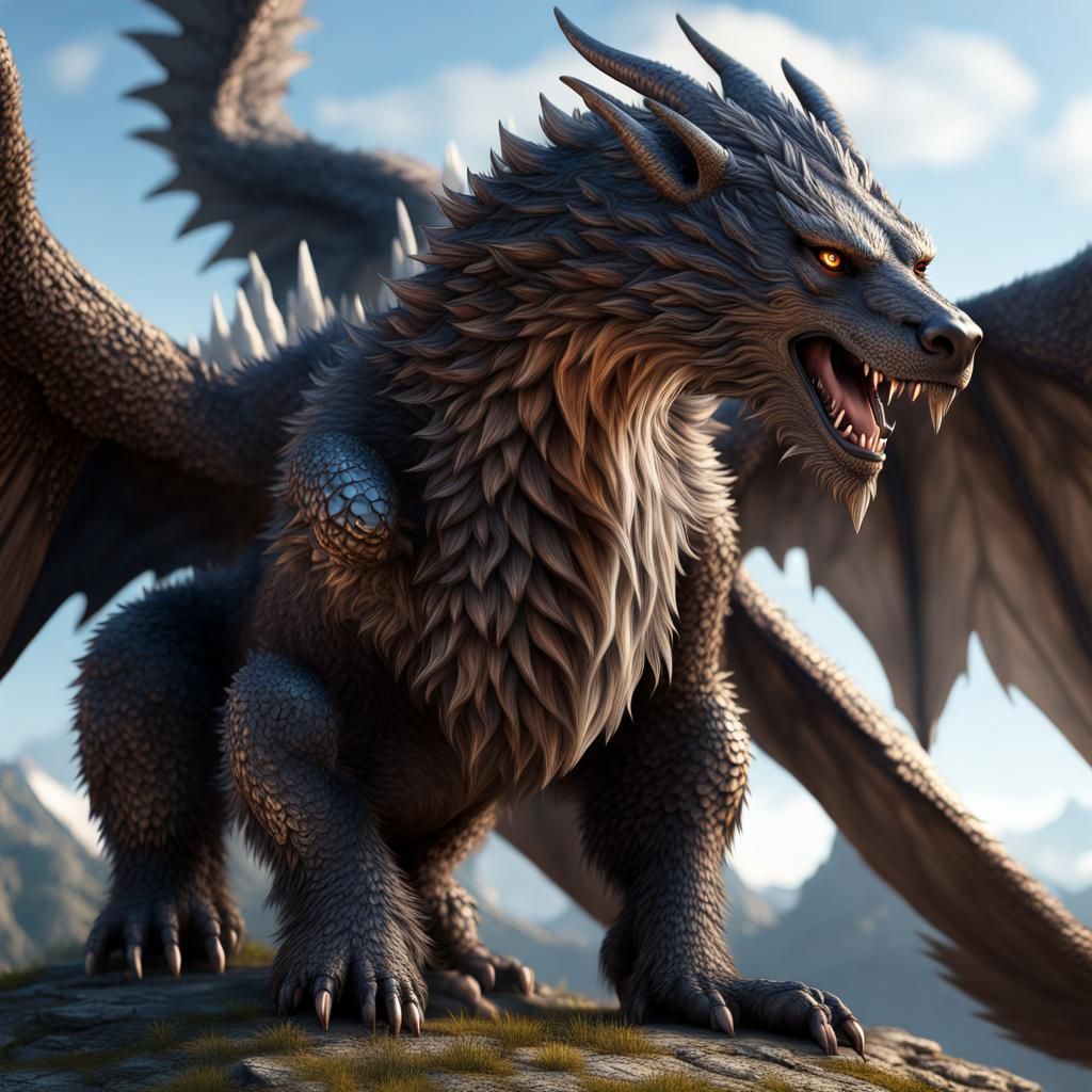 Winged Bear-Dragon Hybrid in Breathtaking Fantasycore Style