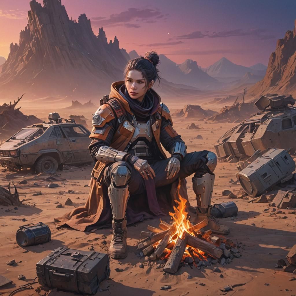 Apocalyptic Survivor in Cyberpunk Desert Wasteland