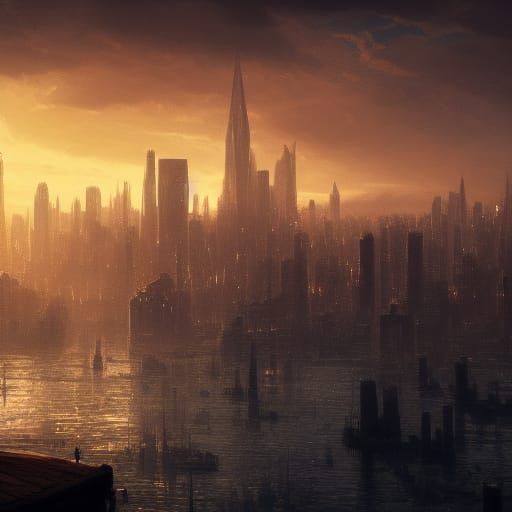 Sunset Cityscape: Dark Fantasy Art in 8K