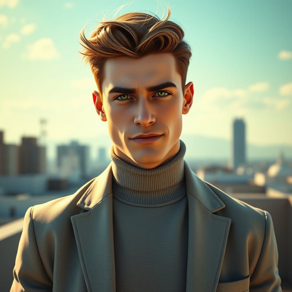 Confident Young Man with Green Eyes in Urban Setting