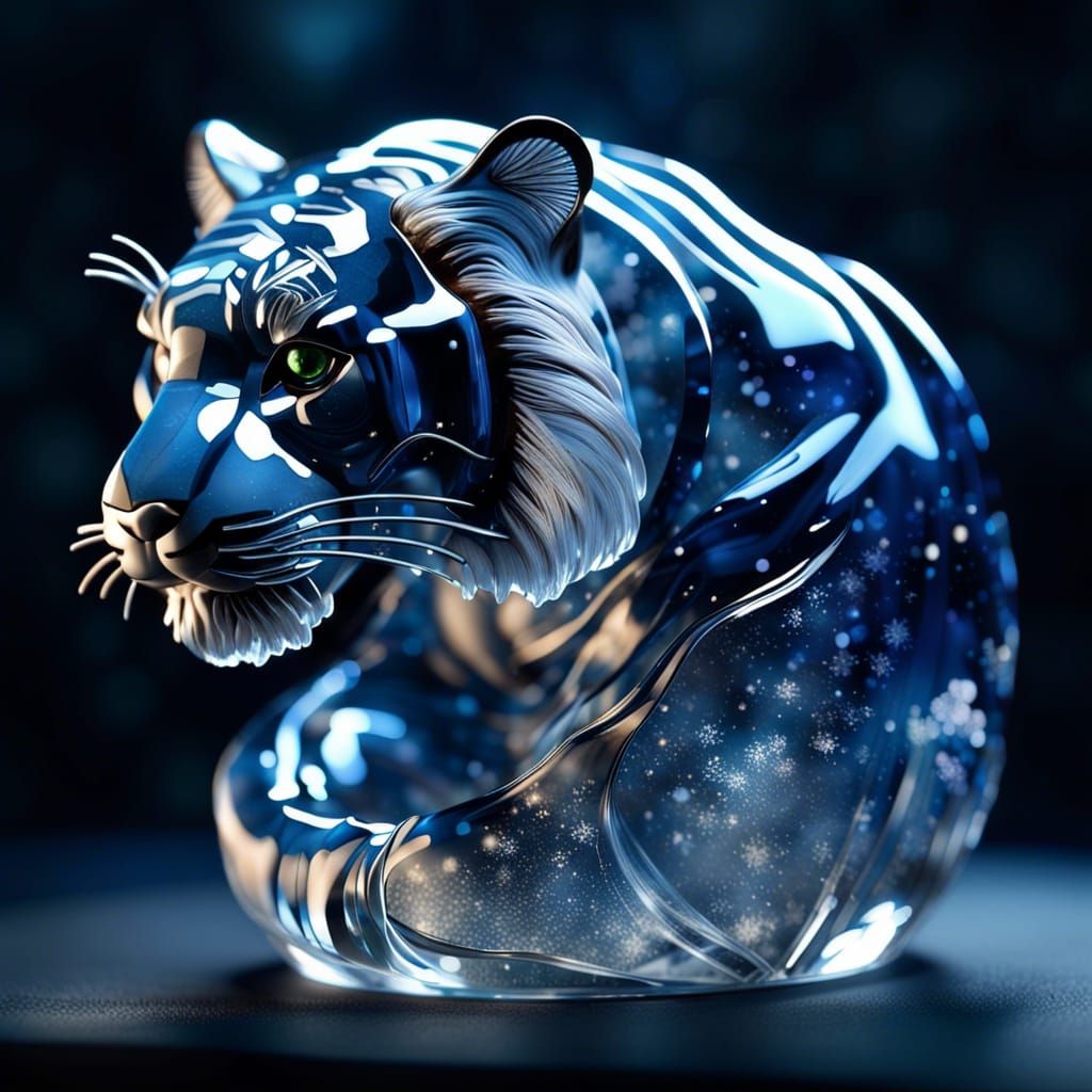 Glass-Blown Tiger Figurine Against Night Sky