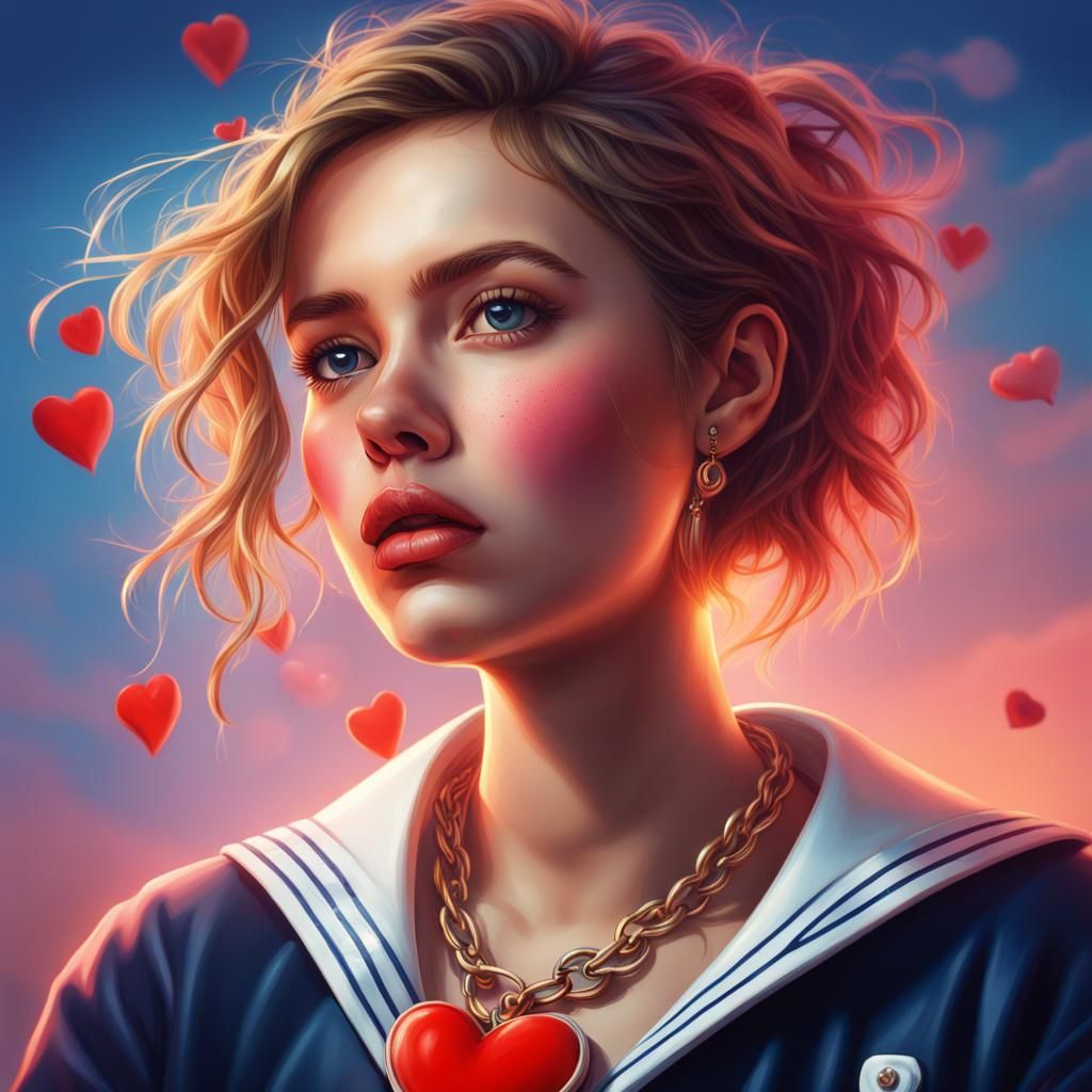 Young Woman in Sailor Outfit with Heart Necklace