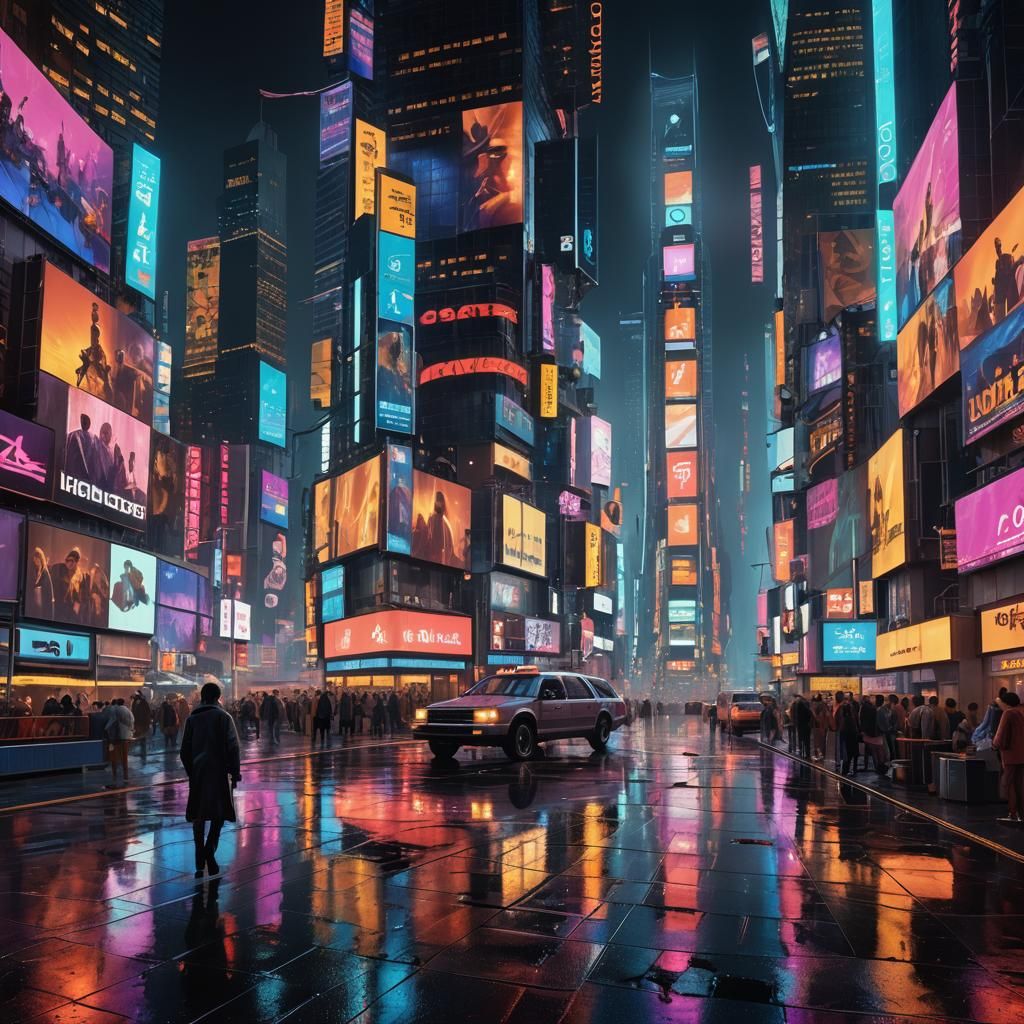 Times Square at Night in a Fantasy Art Style