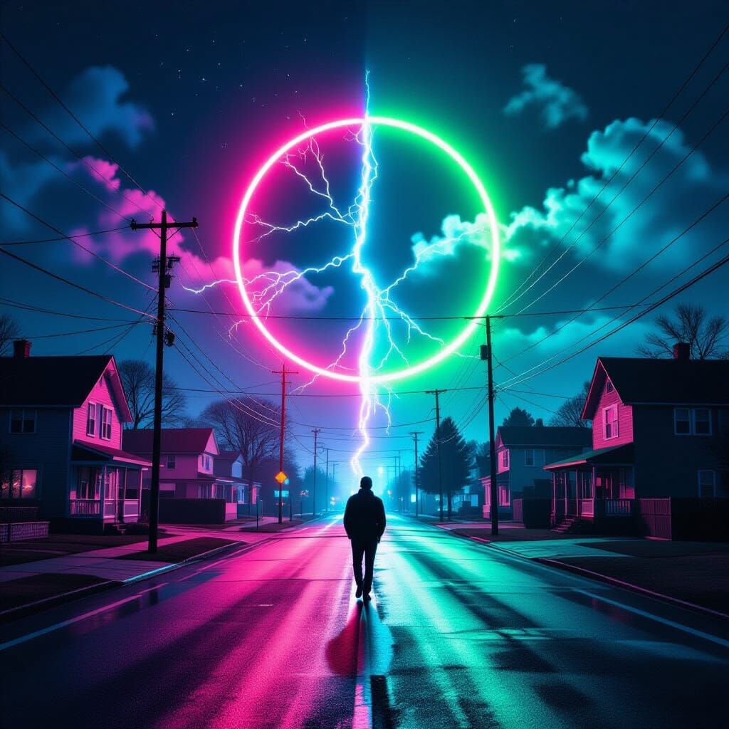 Surreal Neon Light Splitting the Night Sky