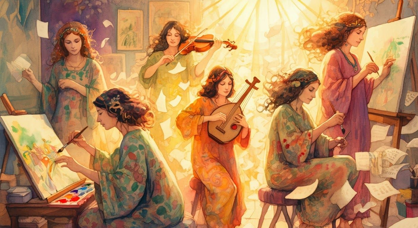 Women in Sunlit Studio Expressing Creative Freedom