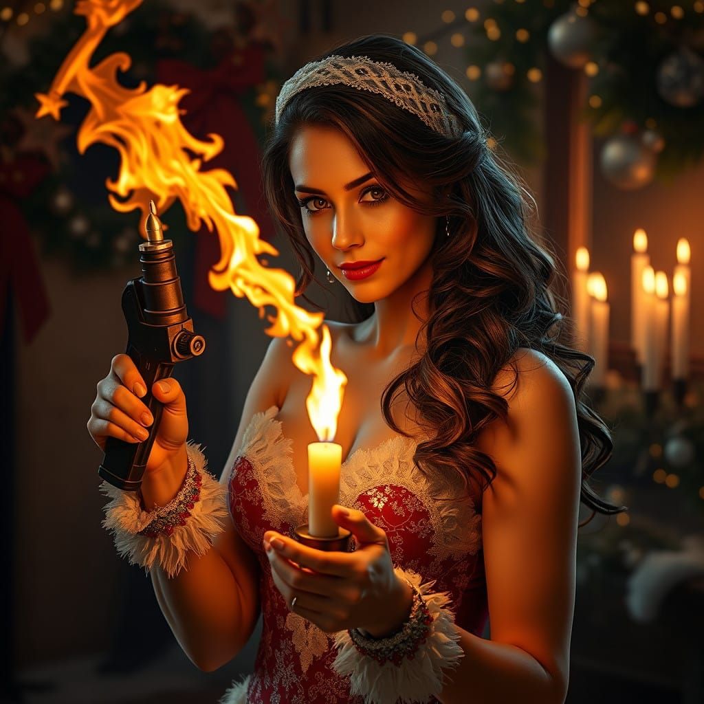 Sultry Winter Goddess Ignites Christmas Candles