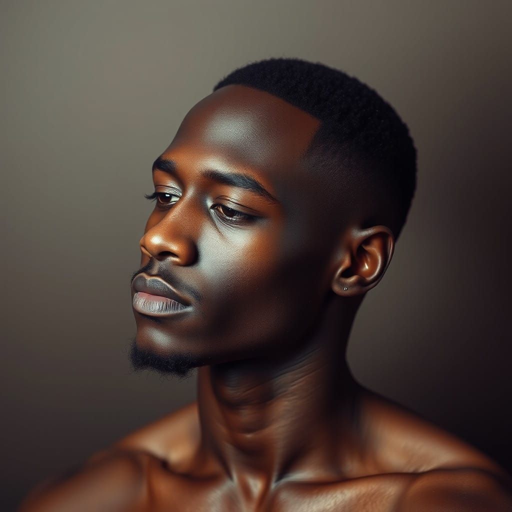 Confident Transgender Figure in Muted Gradient Background