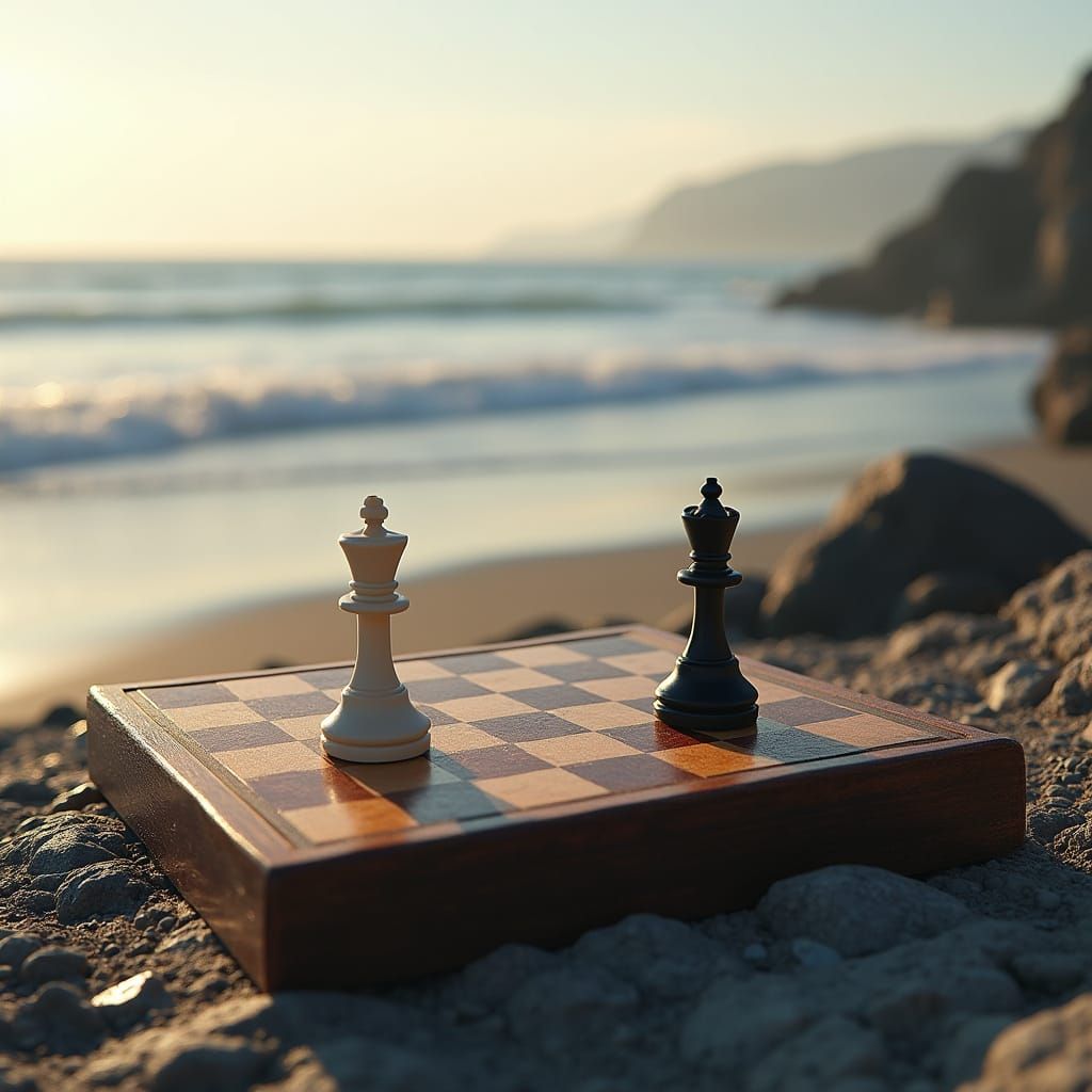 Chessboard on Rocky Coastline in Realistic Style