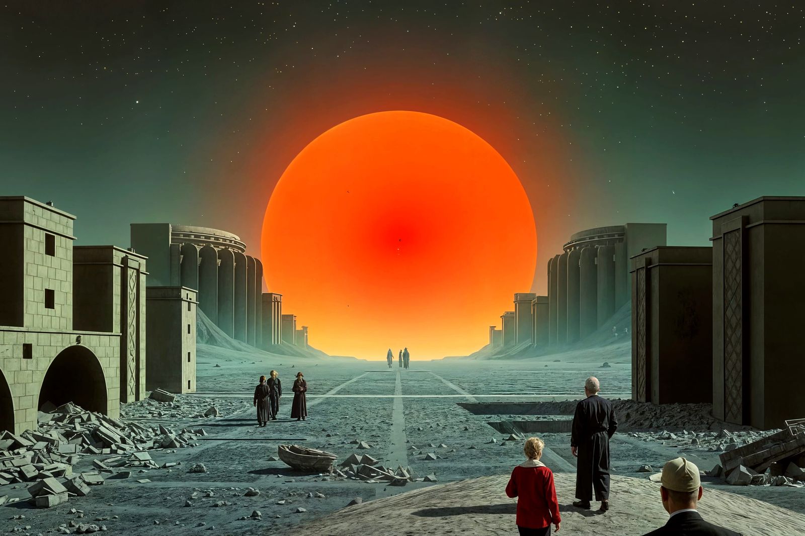 Orwellian Cityscape in Brutalist Photomontage Style