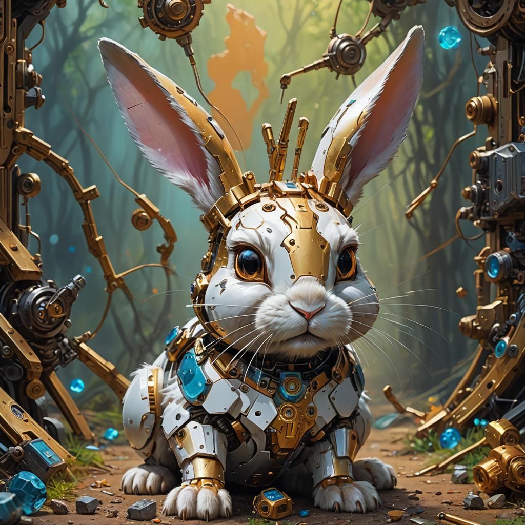 Cyborg Bunny in Hyperrealistic Digital Art Style