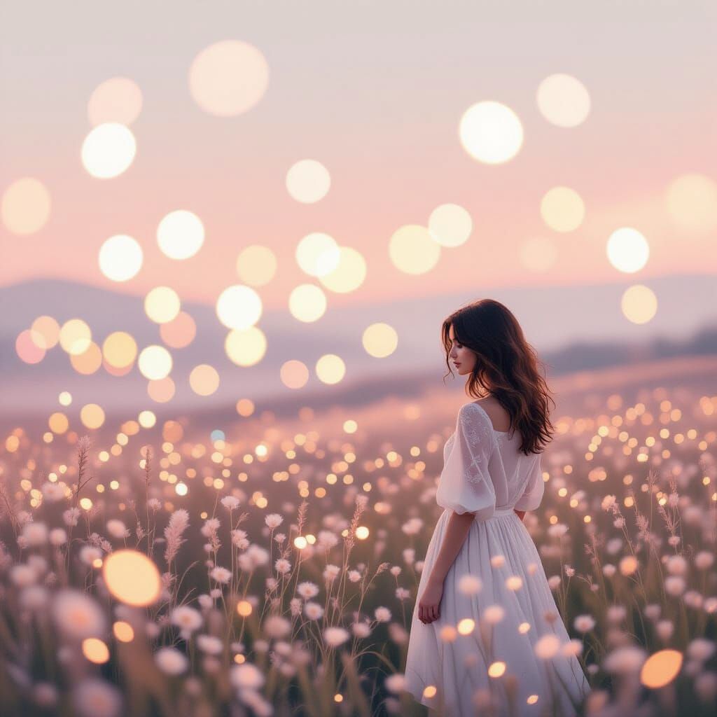 Dreamy Shoegaze Scene with Soft Lights and Pastel Colors