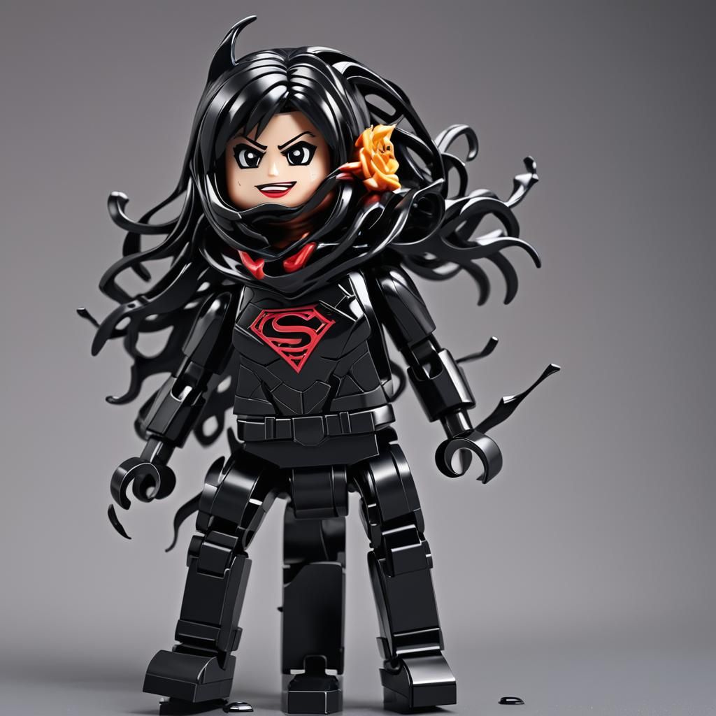 Corrupted Lego Supergirl in Symbiote Suit: 3D Anime Art