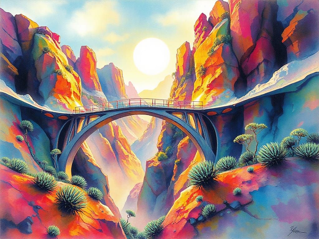 Ethereal Bismuth Bridge in Vibrant Alien Canyon