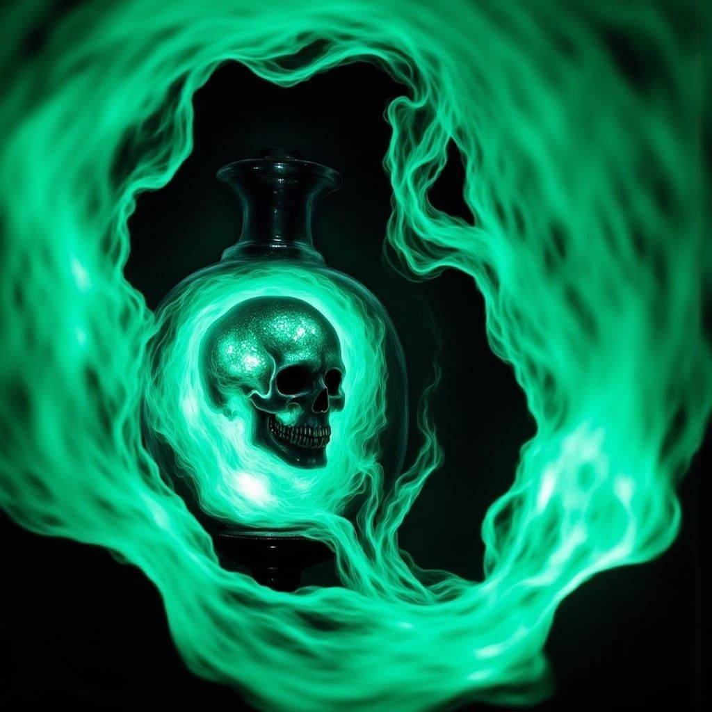 Whispering Skull in Neon Green Ectoplasmic Vortex