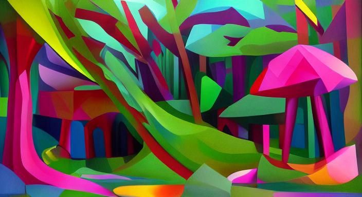 Colorful Forest in Geometric Cubist Style