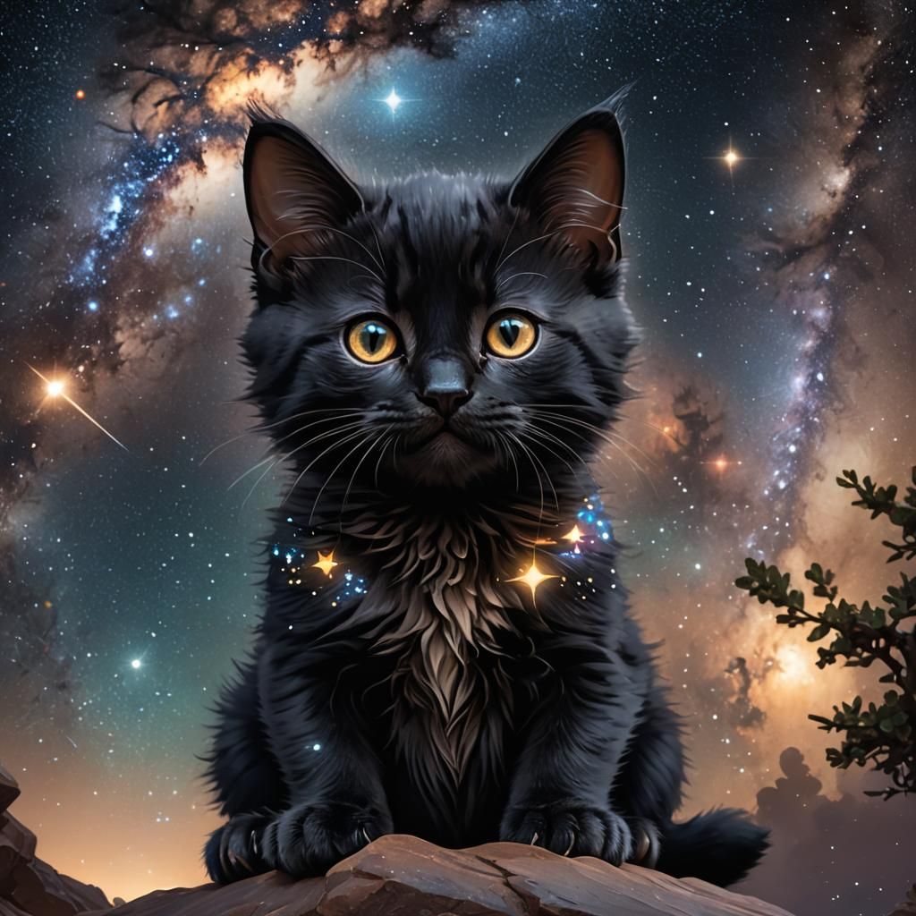 Kitten Under the Stars: Digital Art Portrait