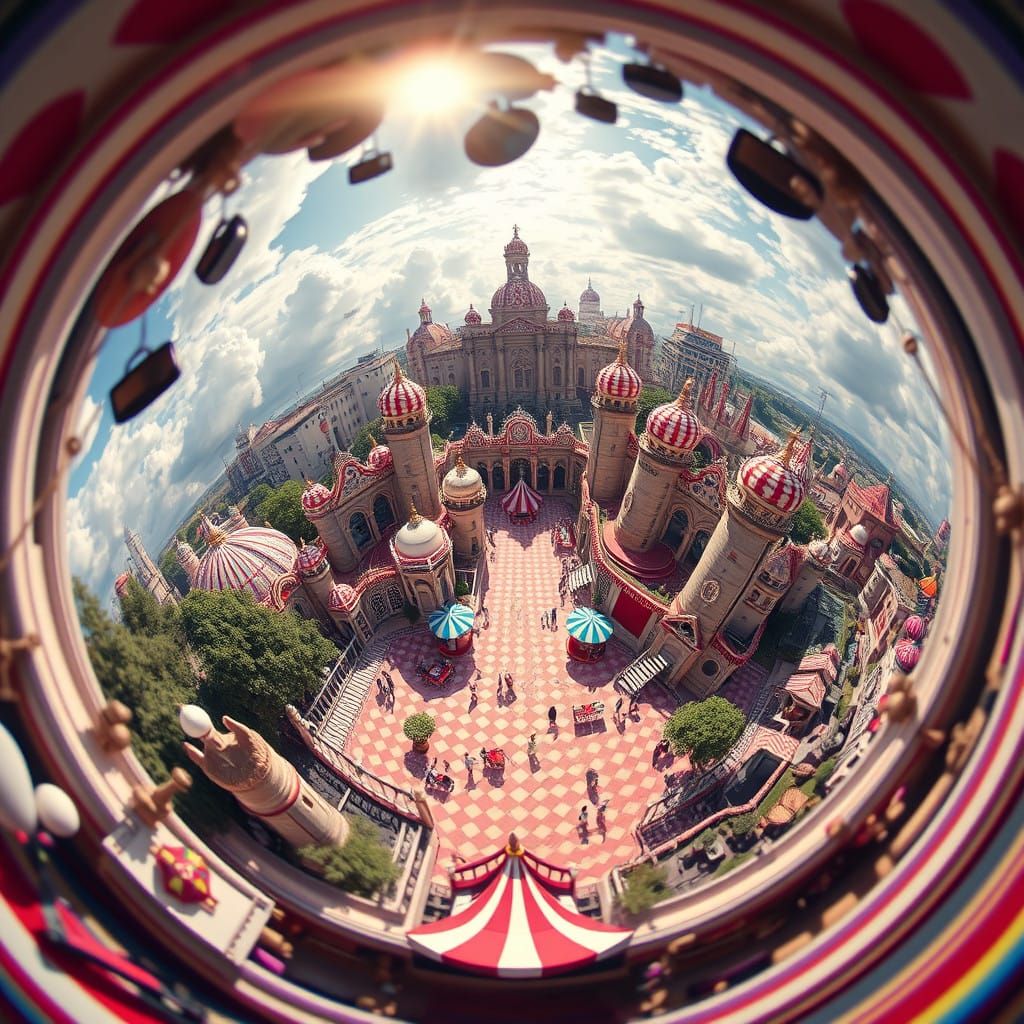 Escher-Inspired Hyperspherical Carnival Landscape