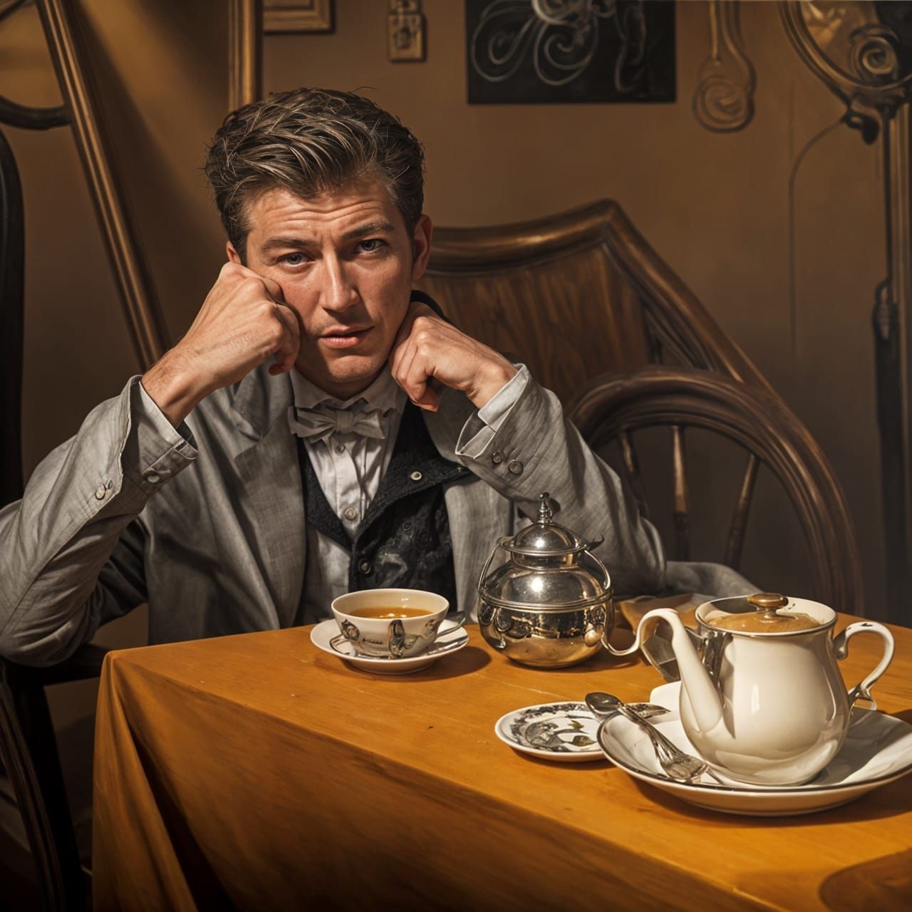 Man in Cafe: Photorealistic Surreal Portrait