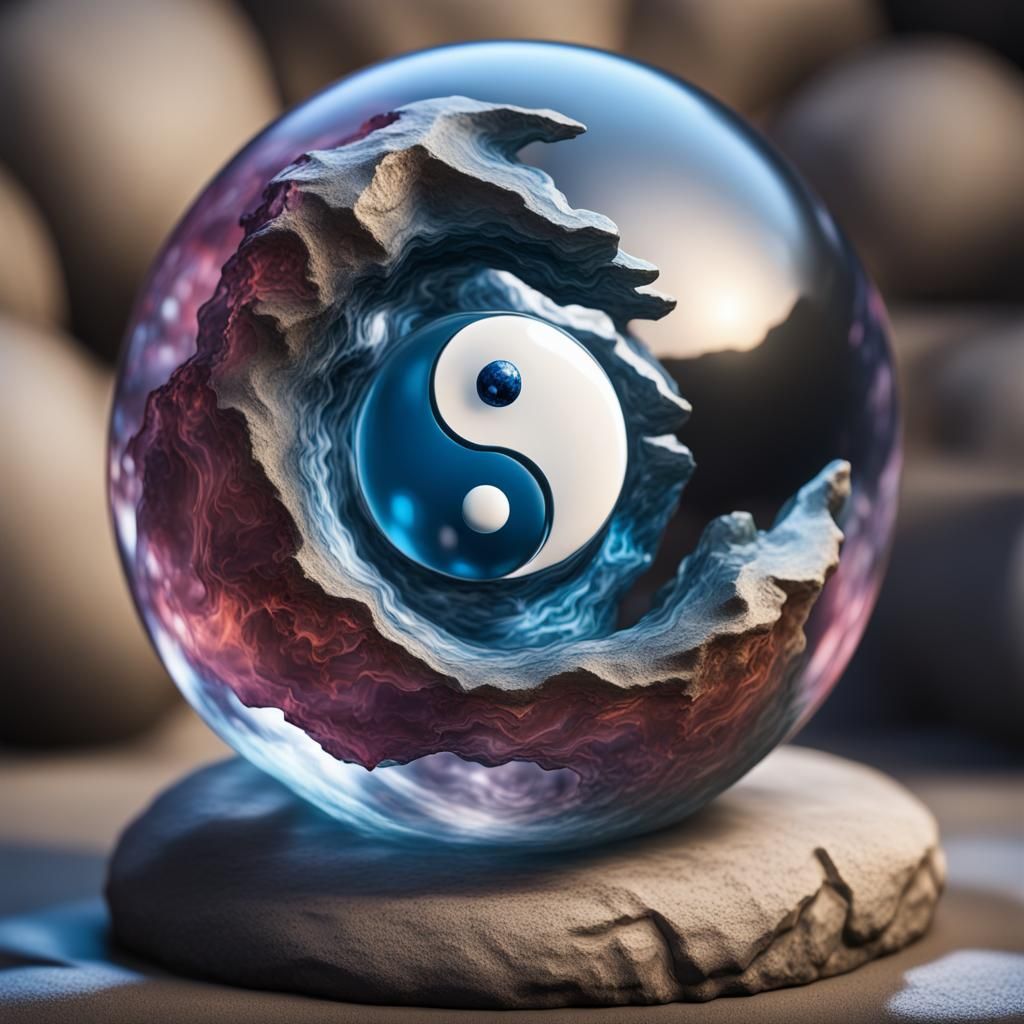 Stone Golem Holding Yin Yang Orb: Hyperrealistic Art