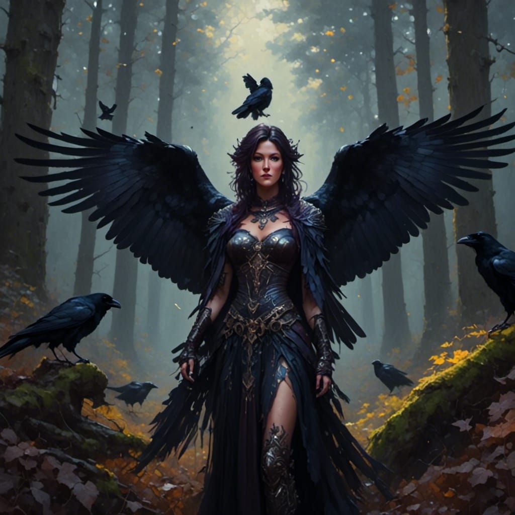 Goddess with Ravens: Detailed Fantasy Art