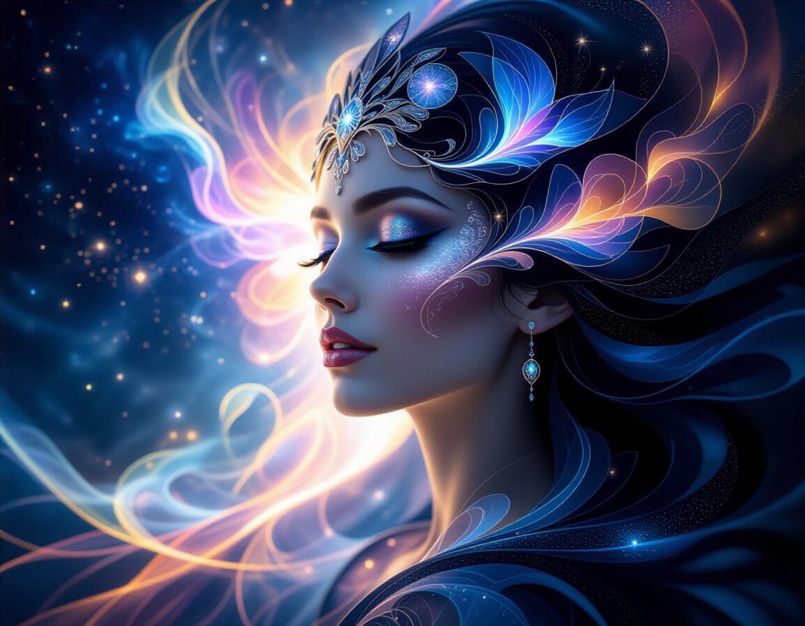 Cosmic Starlight Visage in Fractal Filigree