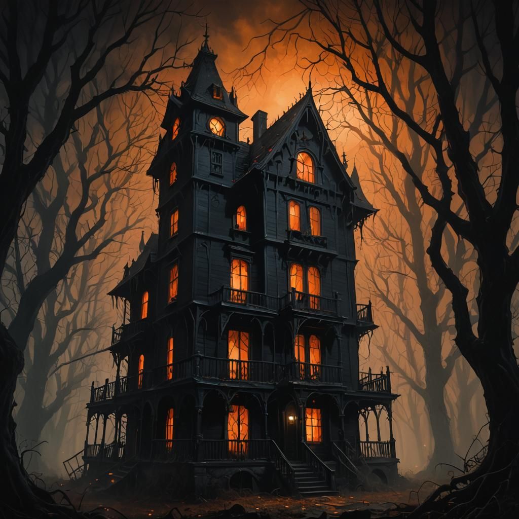 Eerie Gothic House in Dark Surrealism Style