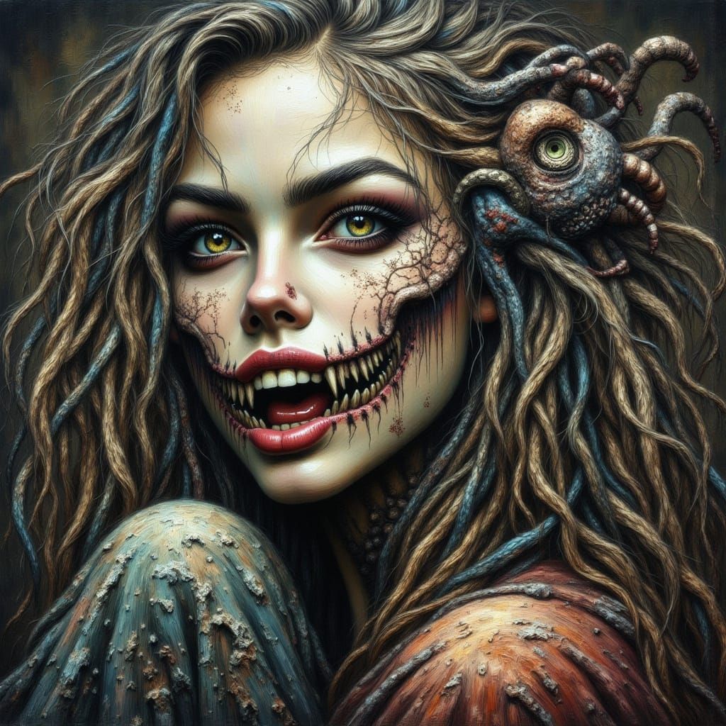 Horrific Female Mind in a Dark Surrealist Style